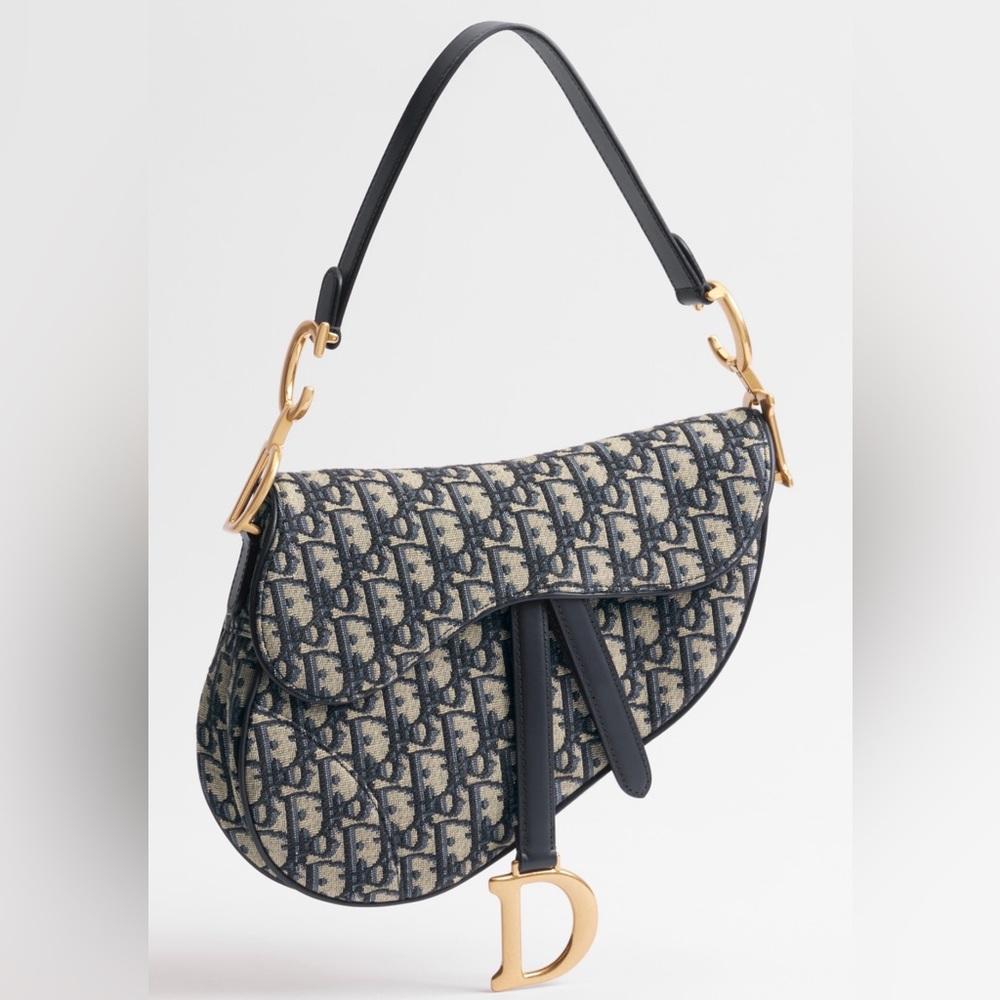 Authentic DIOR Saddle Oblique Blue Jacguard Bag